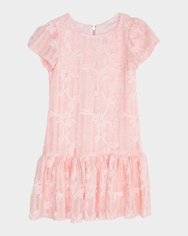 Girl's Amanda Floral Embroidered Drop-Waist Dress, Size 7-16